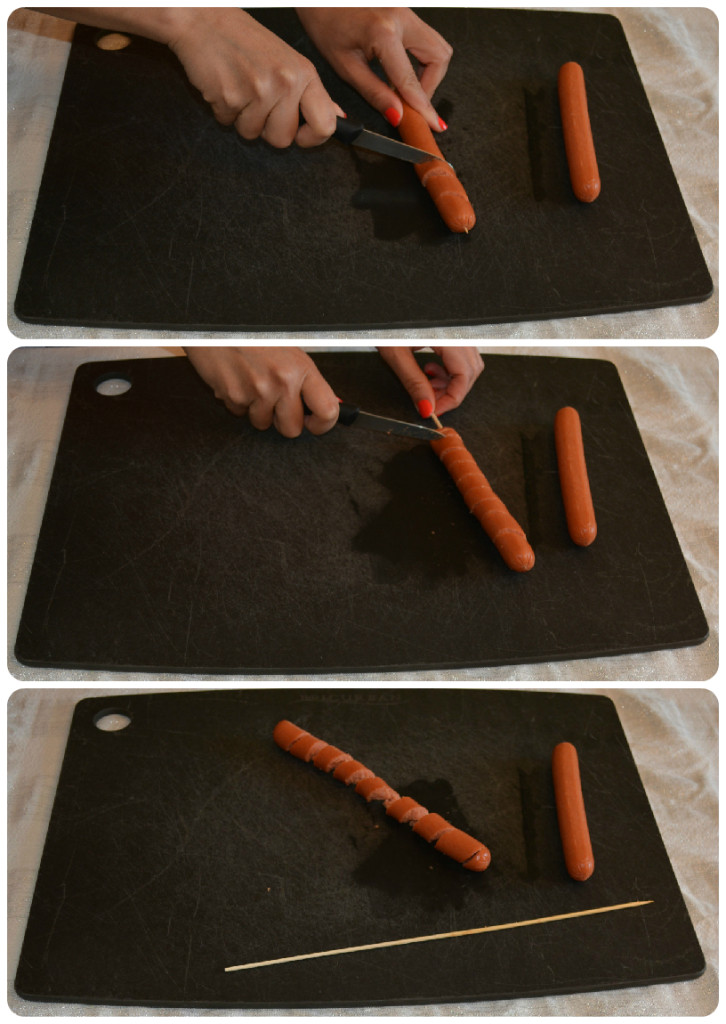Spiral hot dog step-by-step
